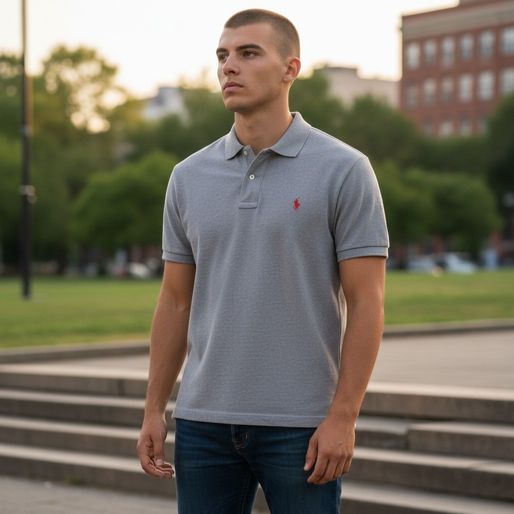 Polo Ralph Lauren Mens 2XB Polo‎ Shirt Gray Short Sleeve Big Tall Red Pony Logo